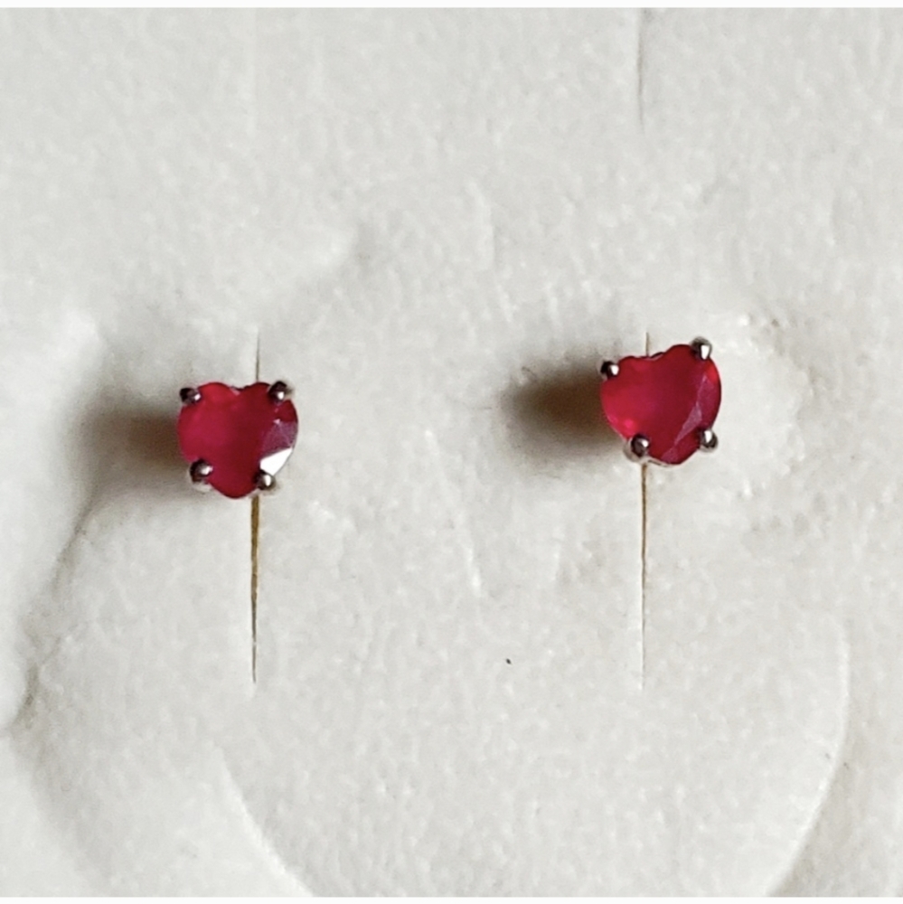 Genuine AfricanRuby Heart Stud Earrings in Platinum Over Sterling Silver 2.35ctw - Picture 7 of 8